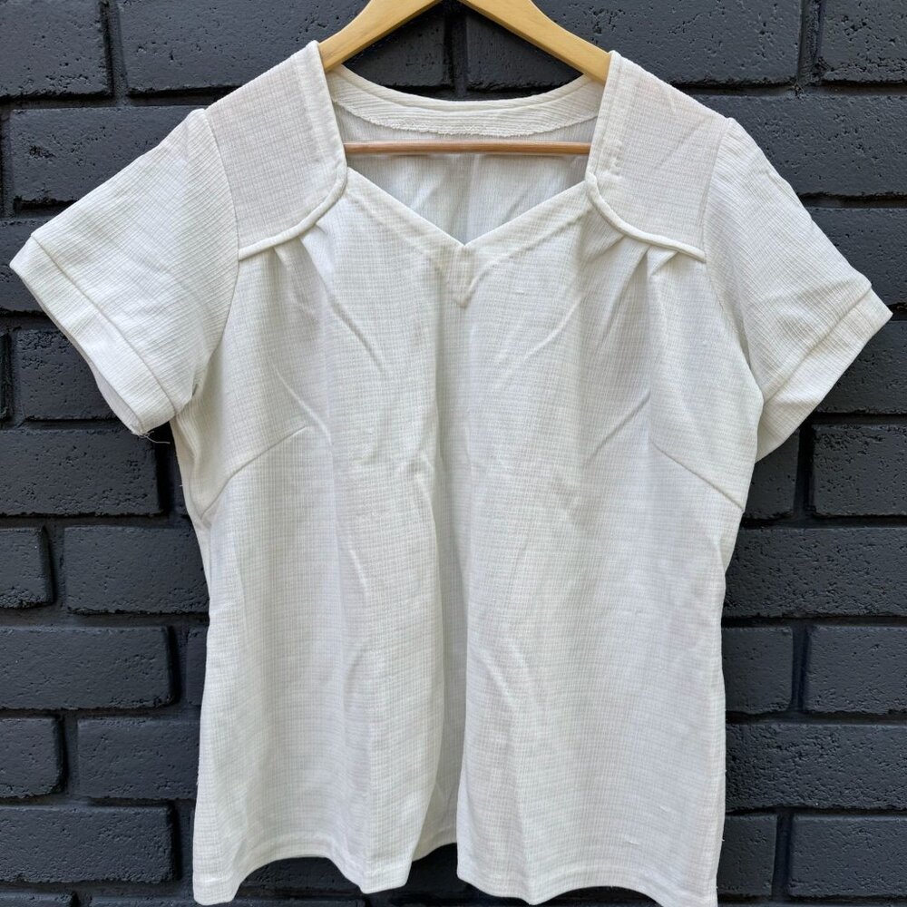 TRUE VTG 70-80 Handmade Cottage Boho Textured Blouse Tunic Top Plus Sz XL White